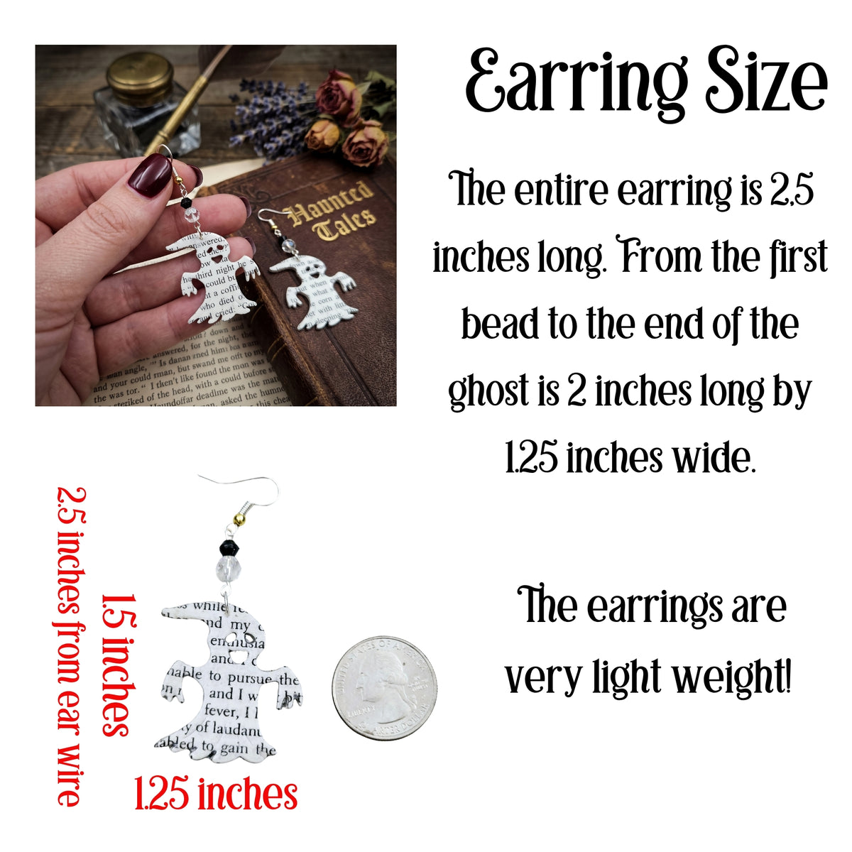 Ghost Book Page Earrings | Halloween Literary Jewelry for Book Lovers