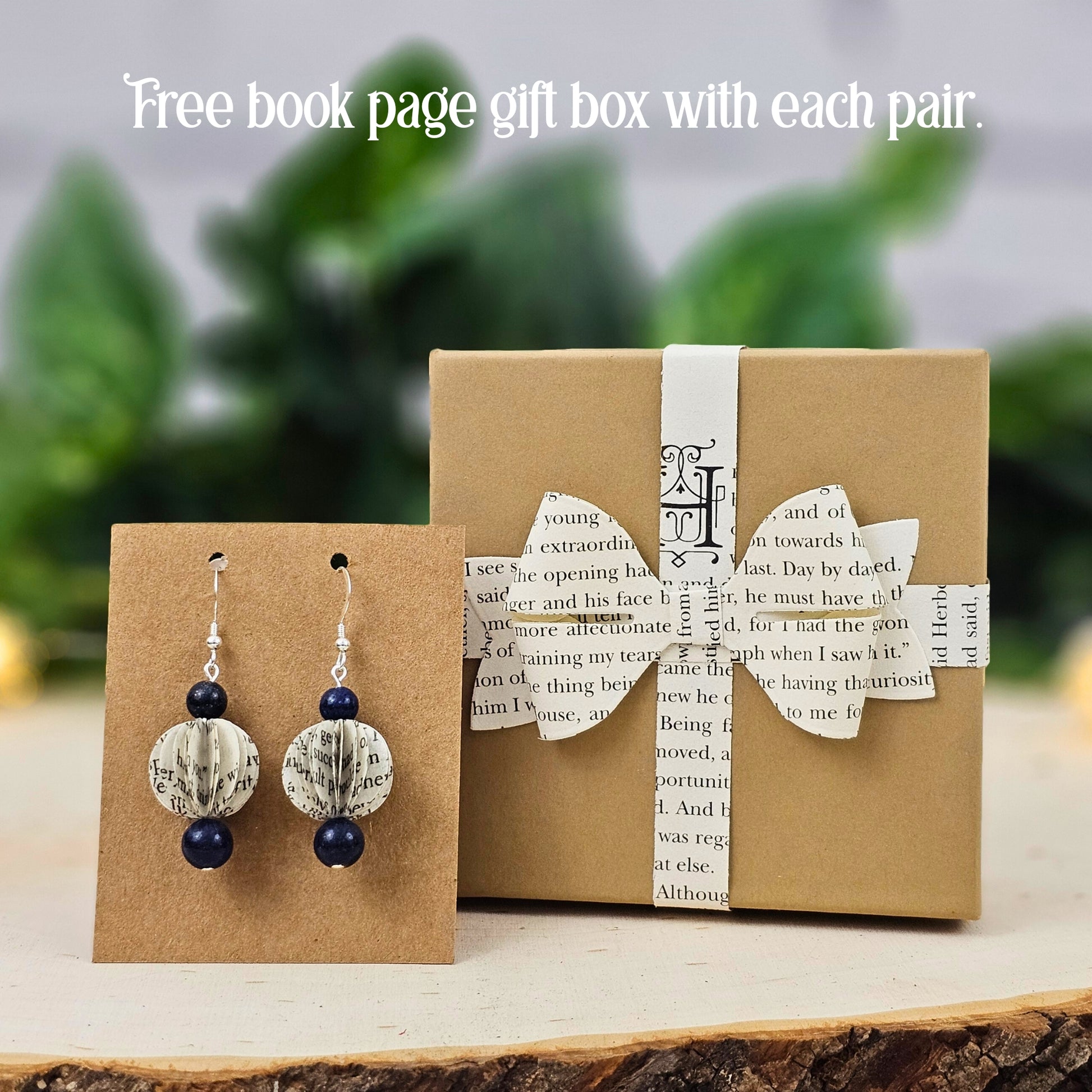 each pair of earrings come in a bookish gift box
