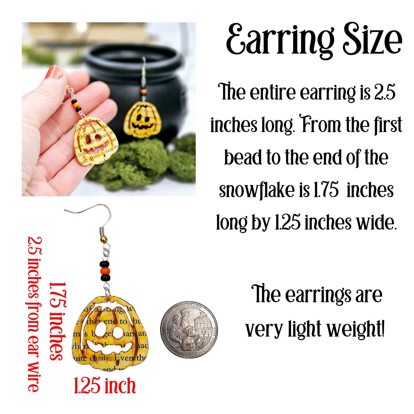 Pumpkin Book Page Dangle Earrings, Book Lover Gift Idea for Halloween