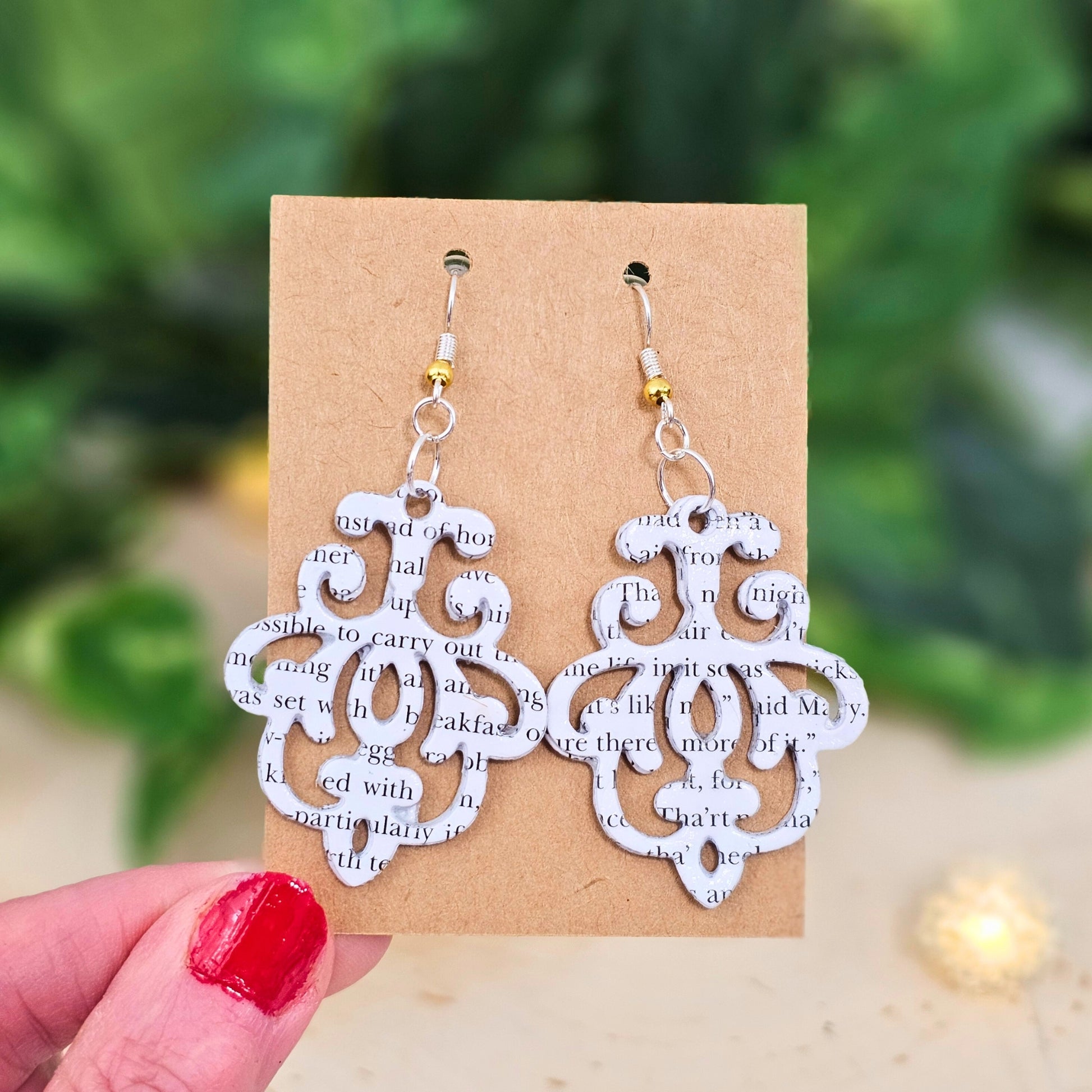 Stencil design book page earrings