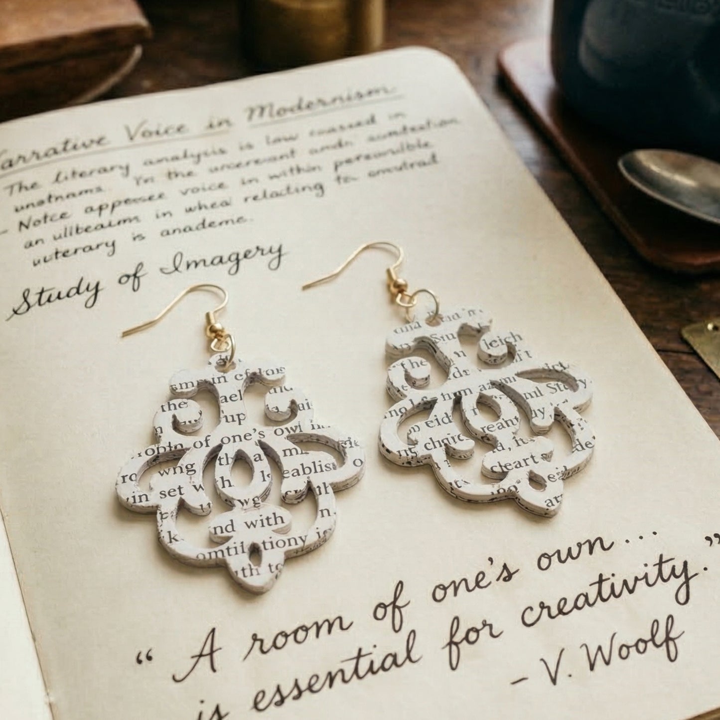book page earrings, shaped liked chandelier, elegant lightweight design