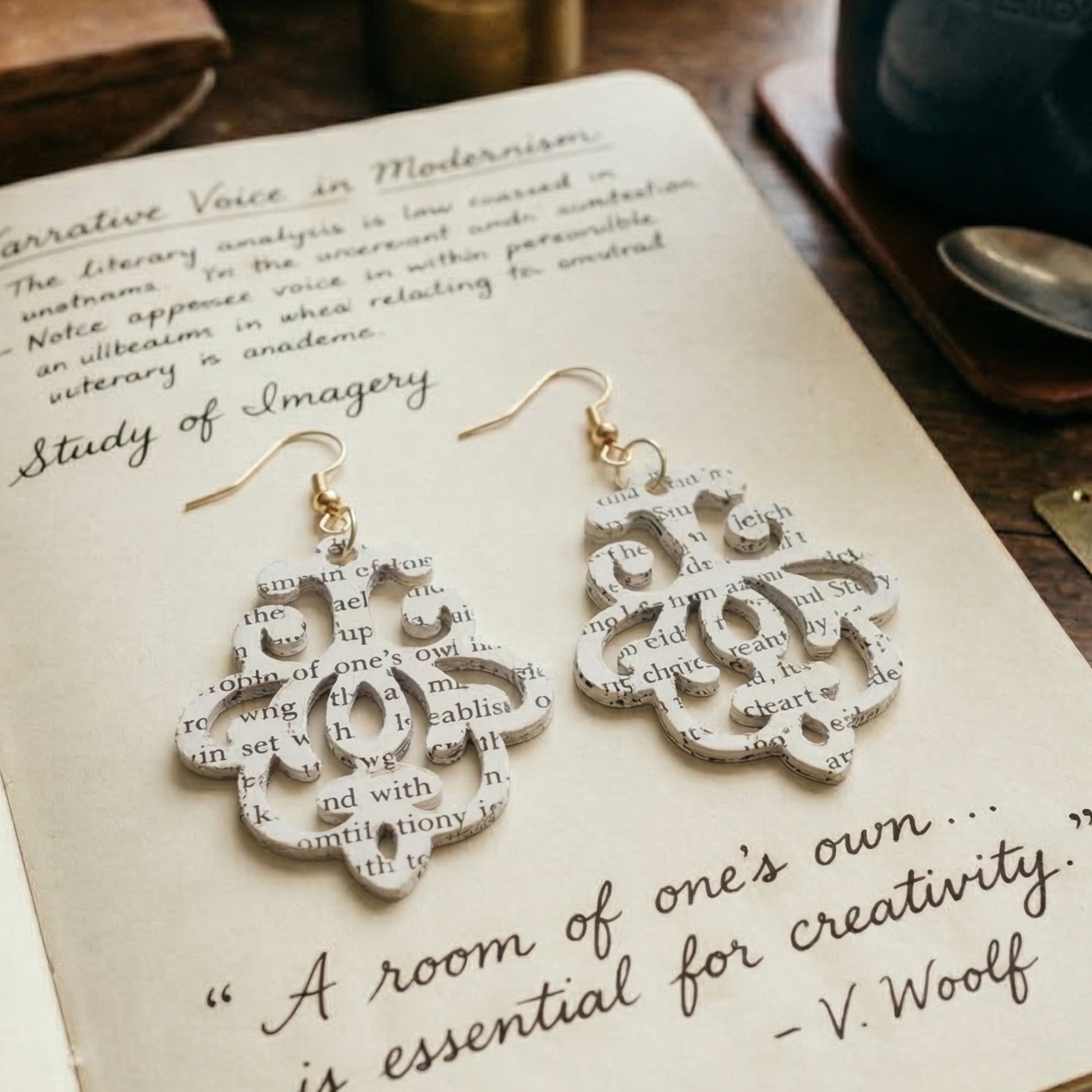 book page earrings, shaped liked chandelier, elegant lightweight design