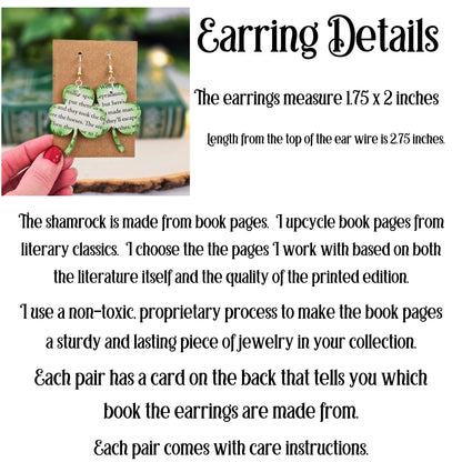shamrock earrings, 1.75 inches long by 2 inches wide