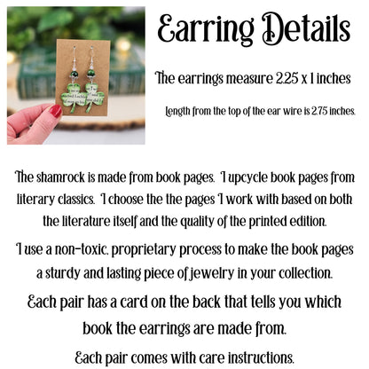 Shamrock Book Page Earrings