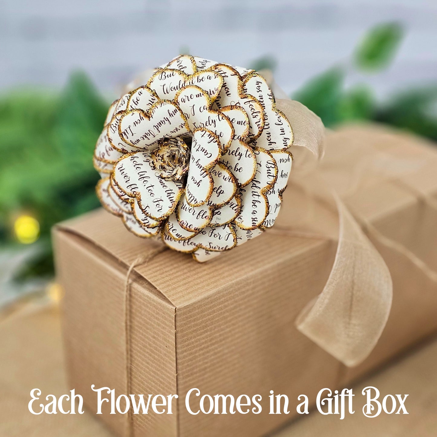each flower comes with a free kraft brown gift box
