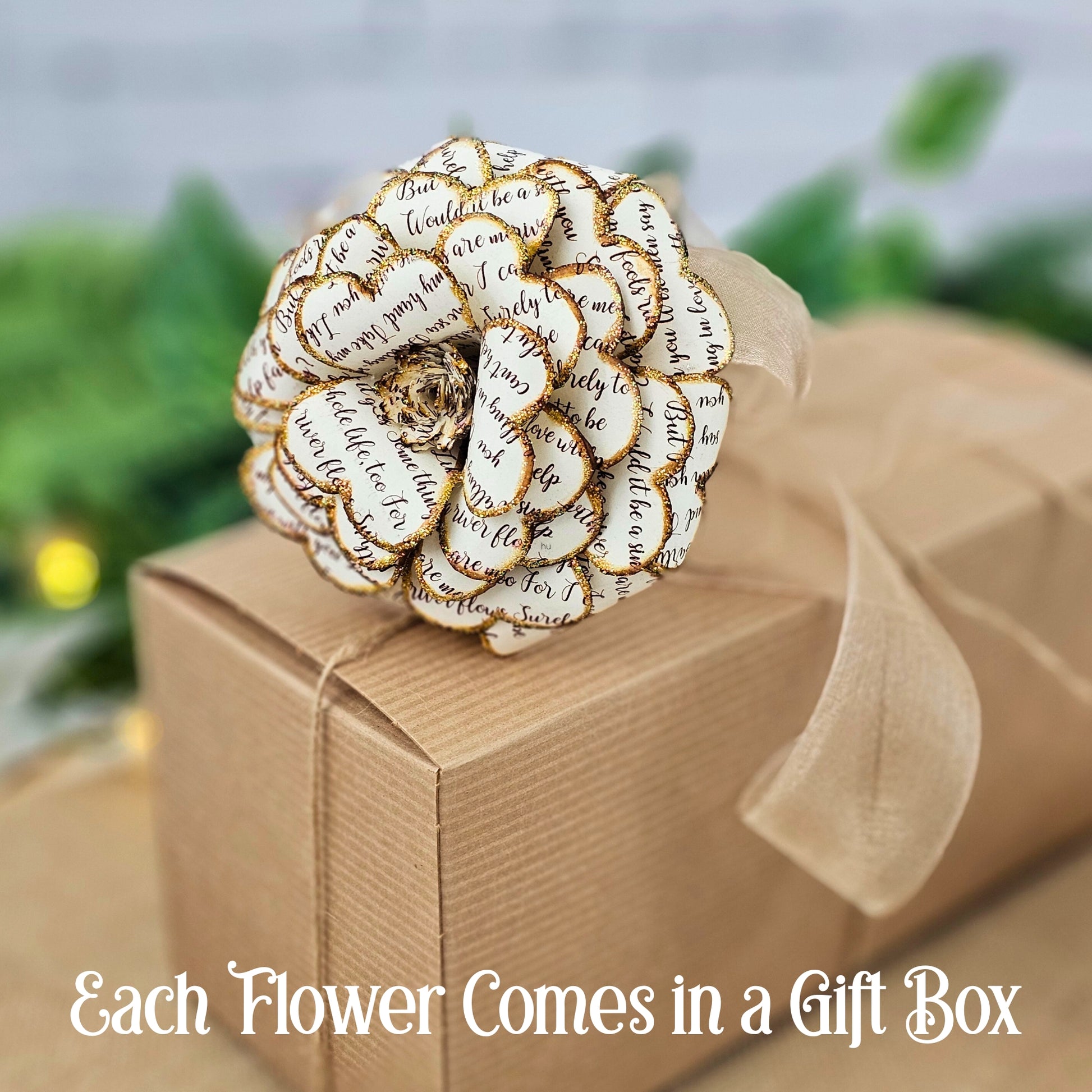 each flower comes with a free kraft brown gift box