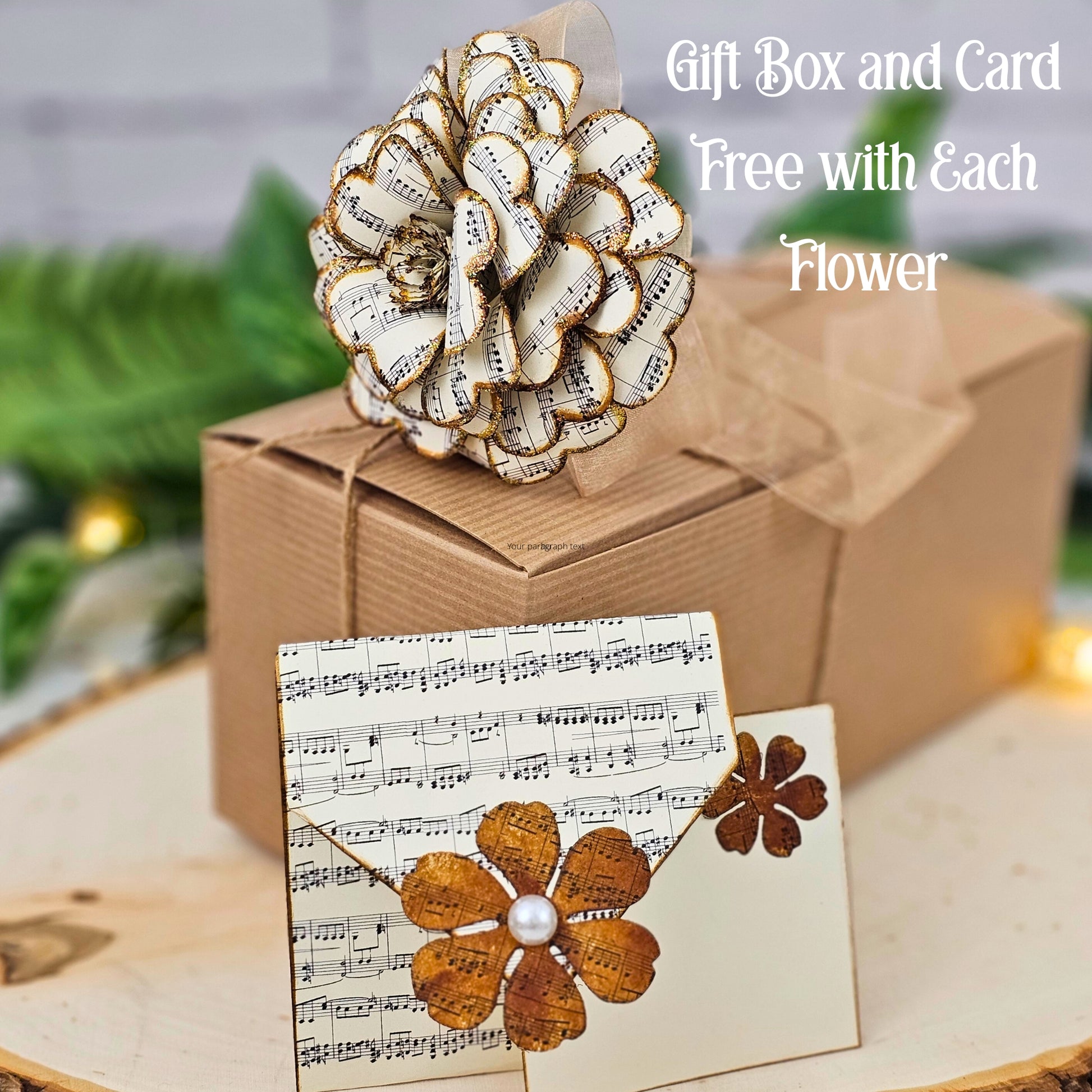 Sheet music rose in kraft gift box with twine bow packaging