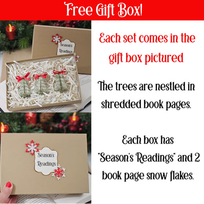 Tiny Book Page Christmas Tree Ornaments, Set of 3