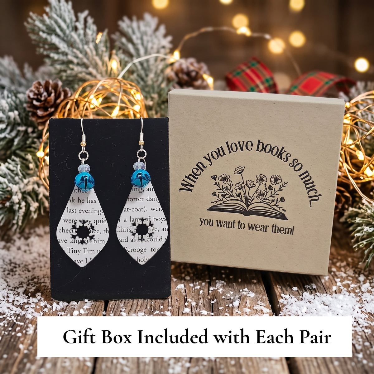 Book Page Snowflake Teardrop Earrings – A Christmas Carol