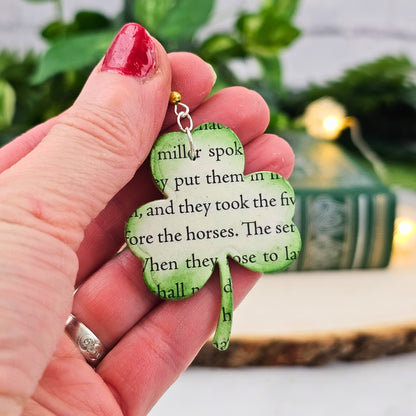 shamrock shape earrings for book lovers

