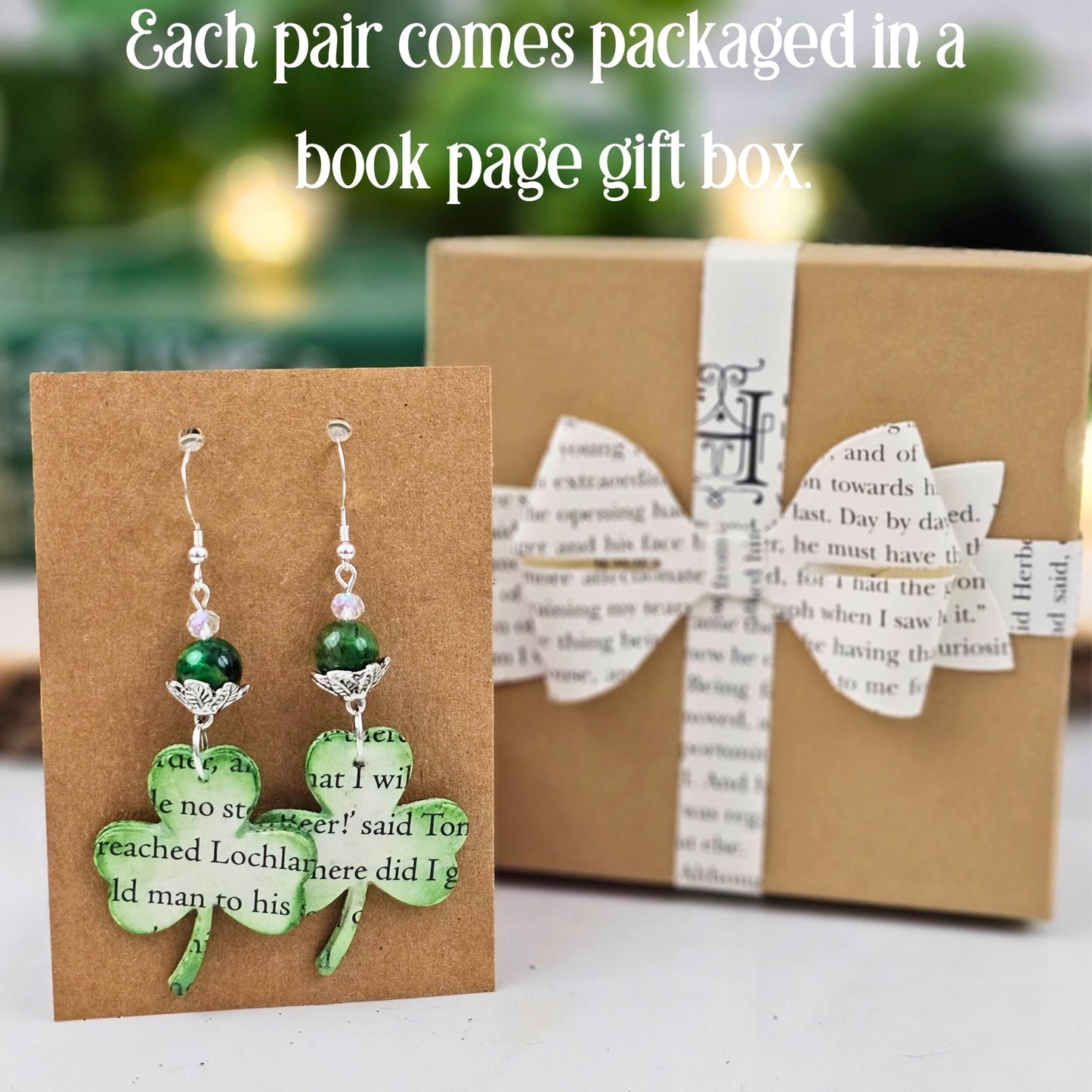 Shamrock Book Page Earrings
