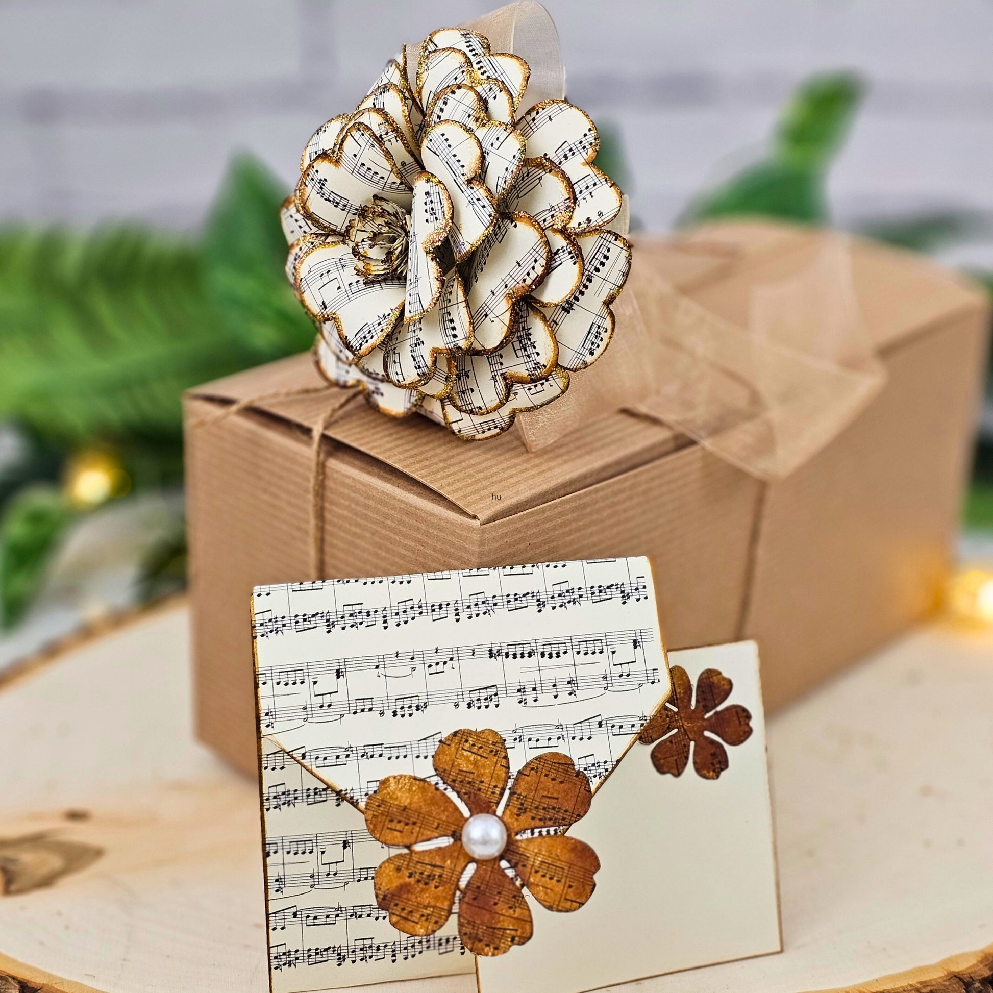 Sheet music rose gift ready packaging with handmade envelope