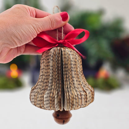 Bell Book Page Christmas Ornament for Book Club, Reader, Teacher Gift Exchange
