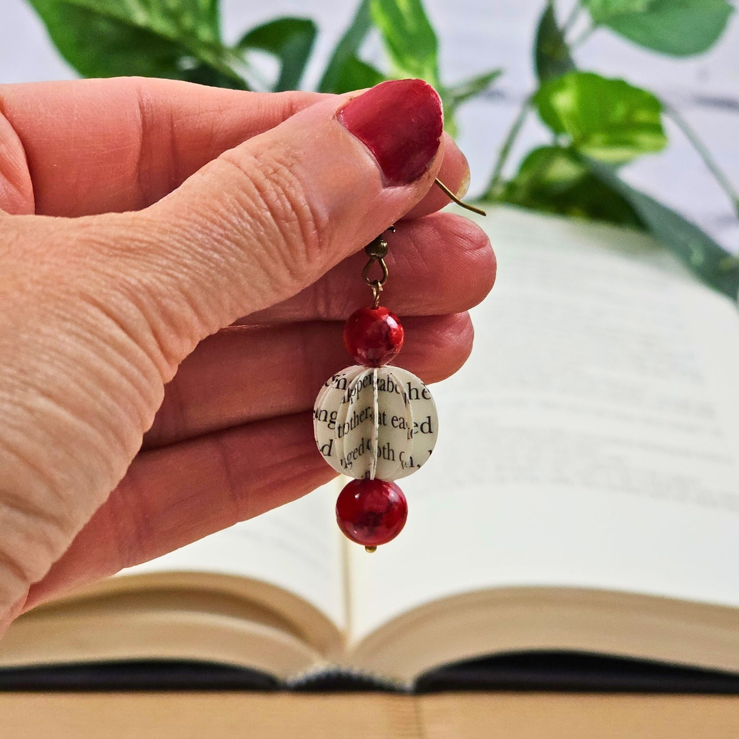 Red Turquoise Book Page Earrings