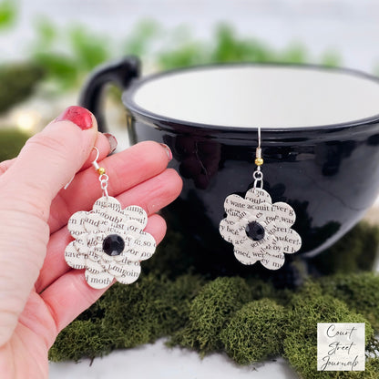 Flower Dangle Book Page Earrings