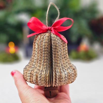 Bell Book Page Christmas Ornament for Book Club, Reader, Teacher Gift Exchange