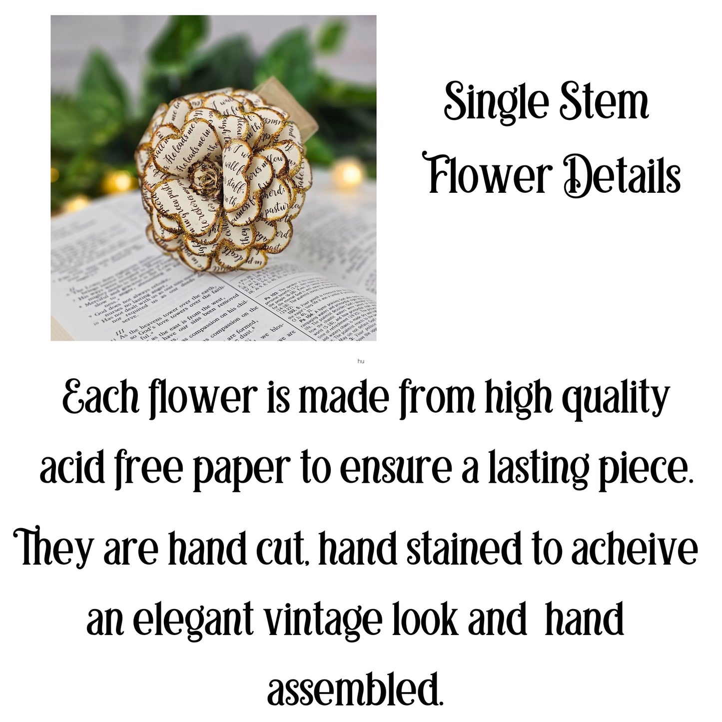 Psalm 23 paper rose dimensions and size details - Christian memorial flower