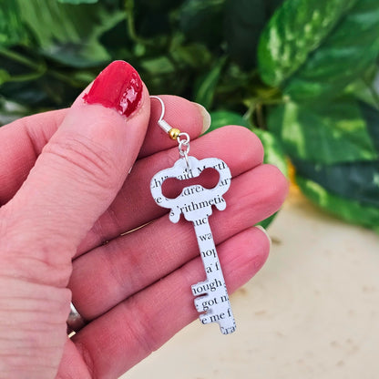 Unique Gift for Teachers and Readers, Book Page Key Shaped Earrings

