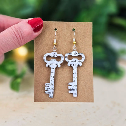 Gifts for Librarians and Teachers...key shaped book page earrings