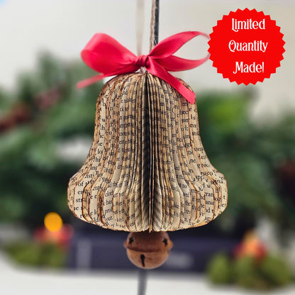 Bell Book Page Christmas Ornament for Book Club, Reader, Teacher Gift Exchange