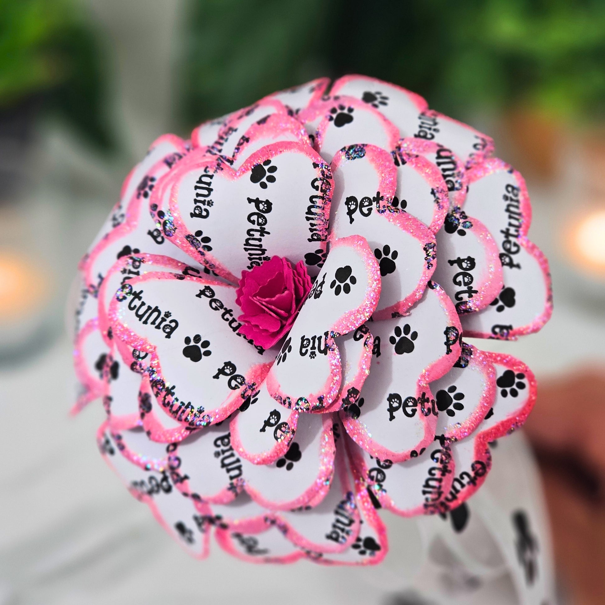 Pink Personalized paper rose for pet memorial gift for loss of cat or dog