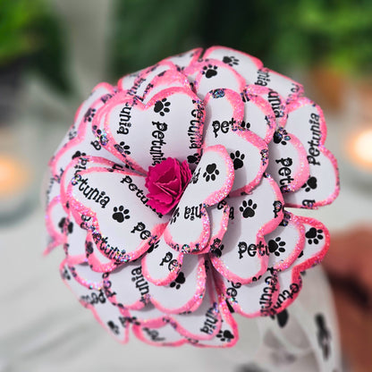 Pink Personalized paper rose for pet memorial gift for loss of cat or dog