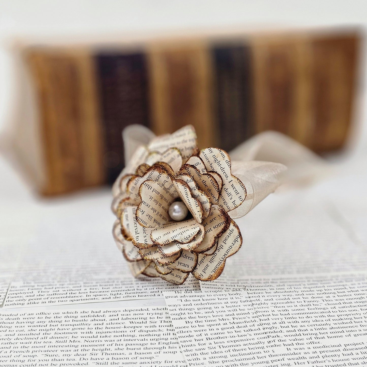 Single Stem Vintage Book Page Roses