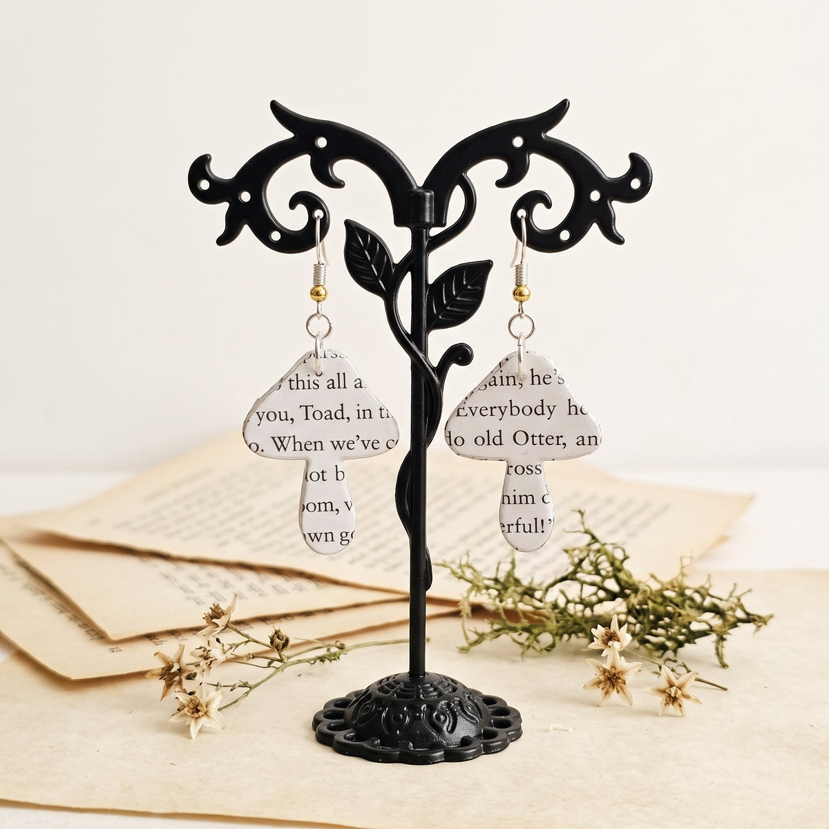 Mushroom Book Page Earrings