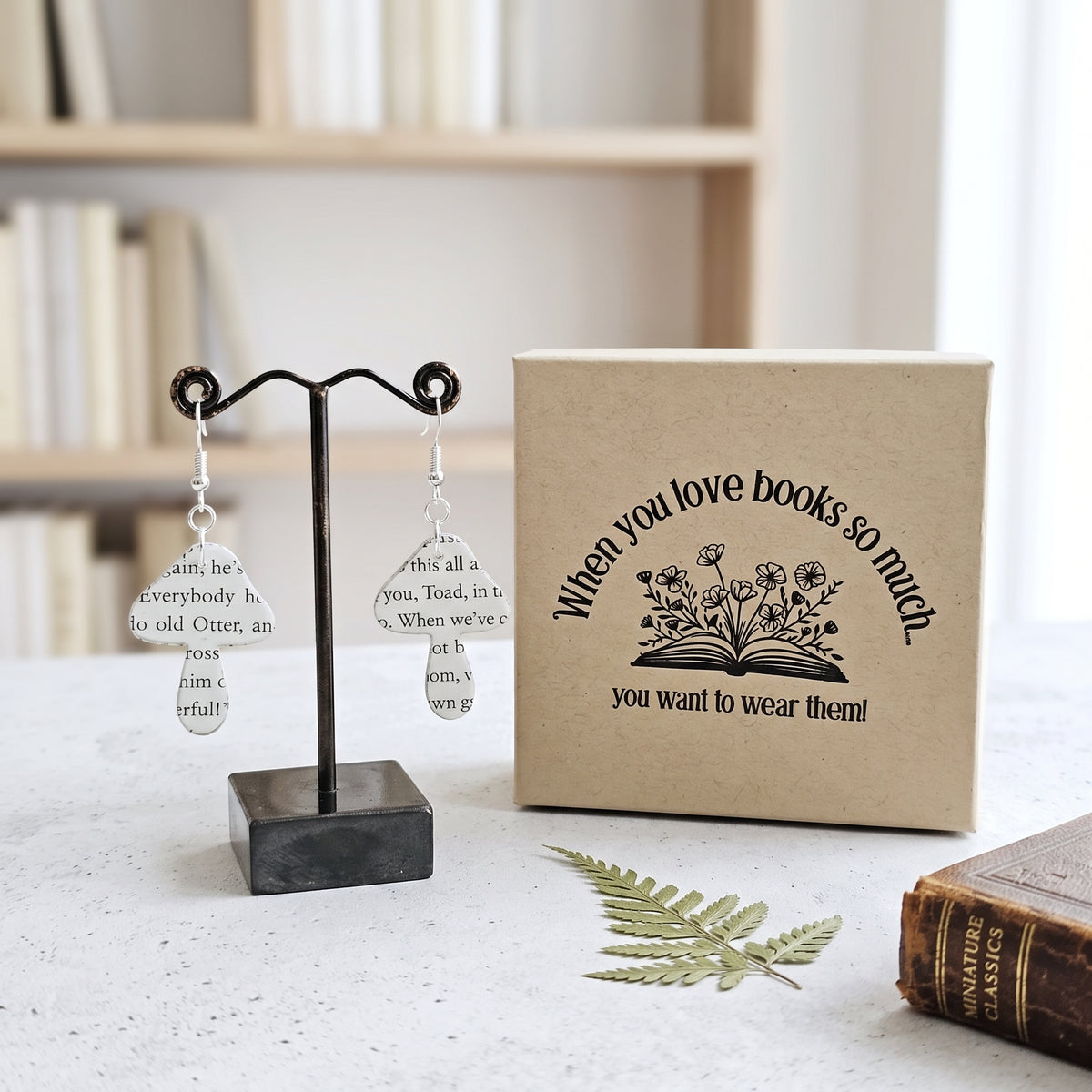Mushroom Book Page Earrings