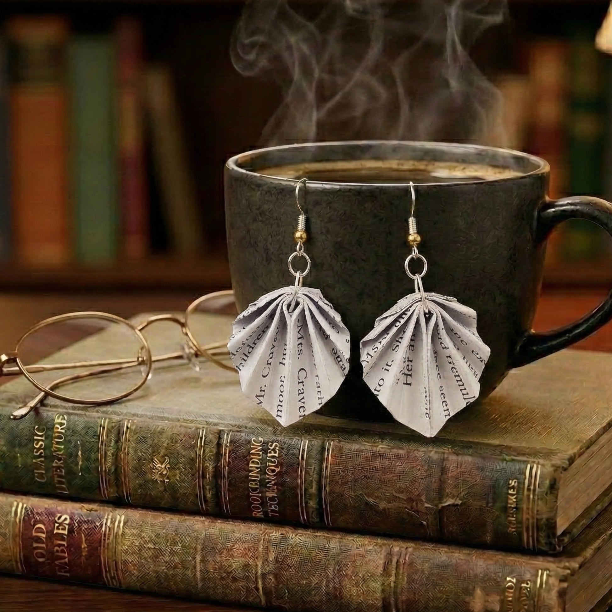 origami fan book page dangle earrings