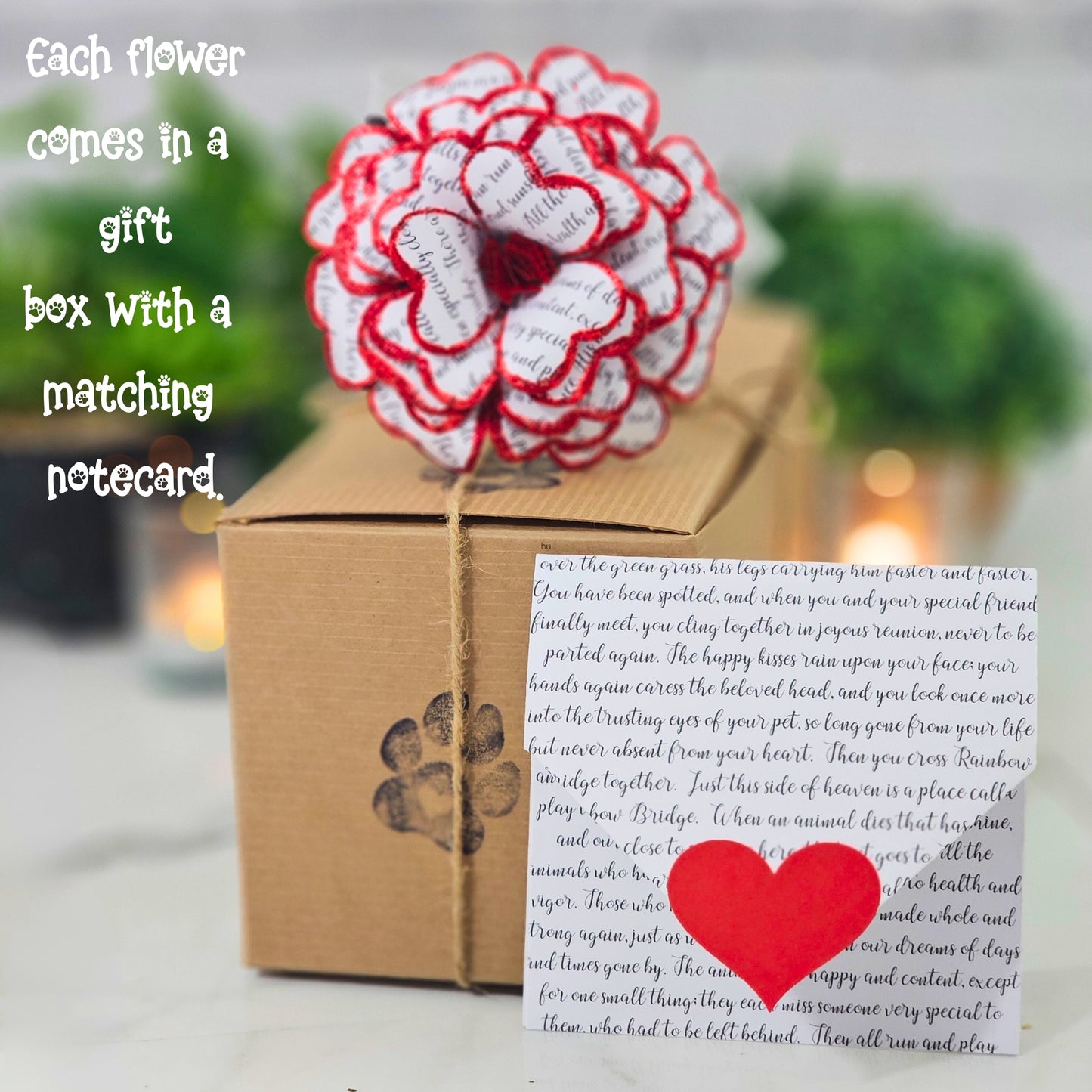 Rainbow Bridge Memorial Red Rose gift packaging for pet loss memorial