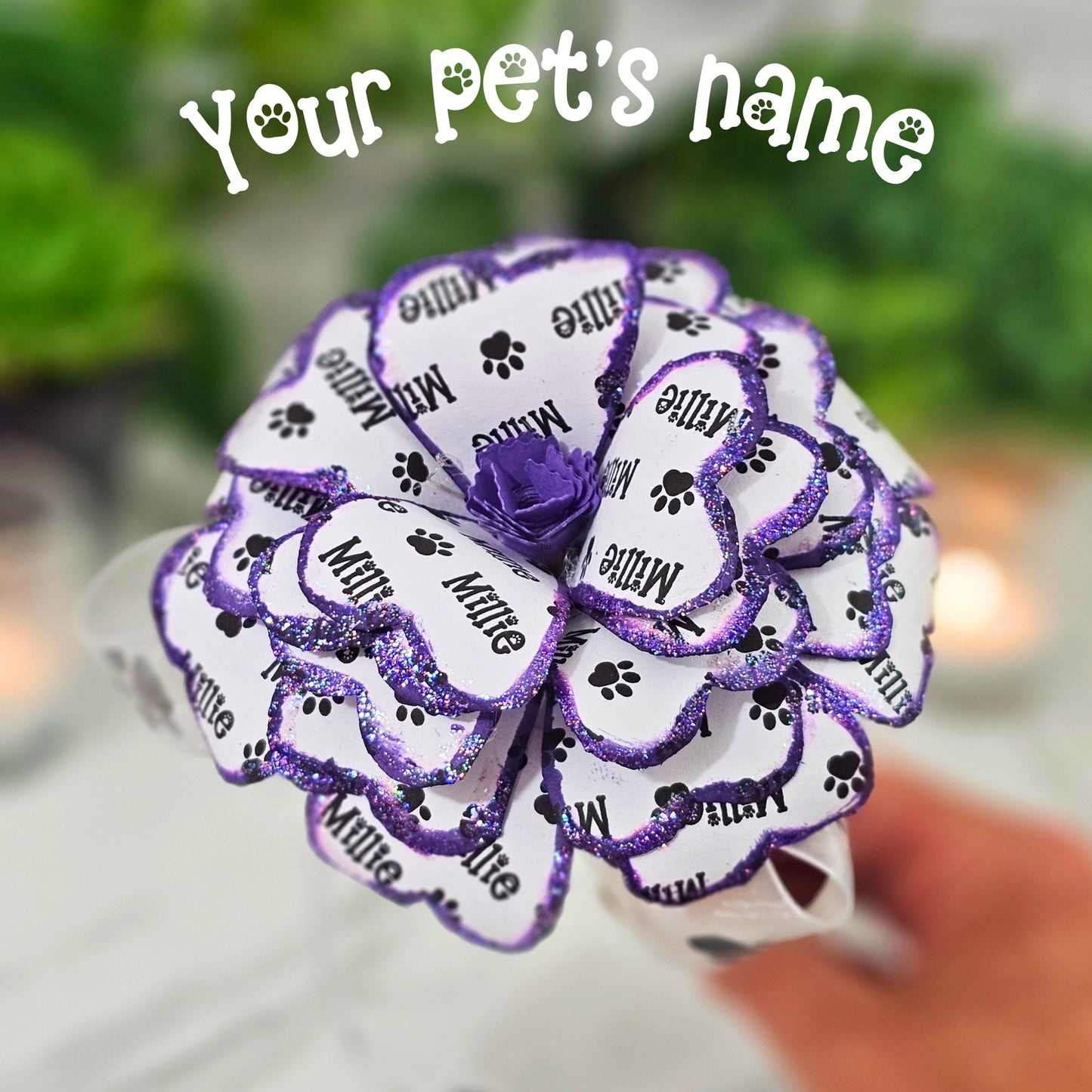 Personalized pet memorial rose, handmade with your pet's name on it