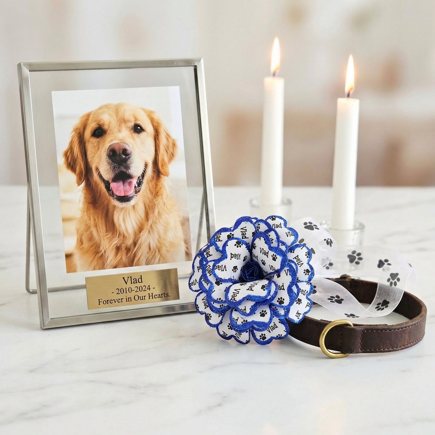 Blue Personalized Pet Memorial Paper Flower