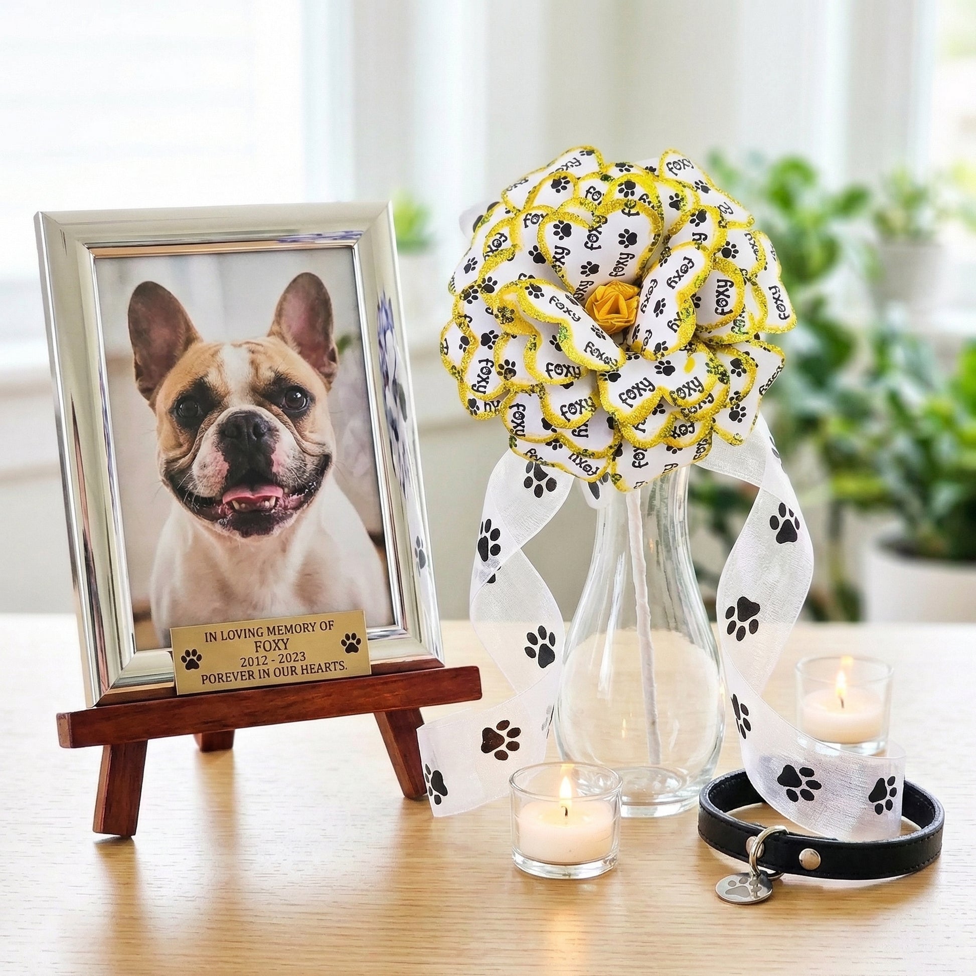 Pet Memorial Flower - Yellow sparkle trim