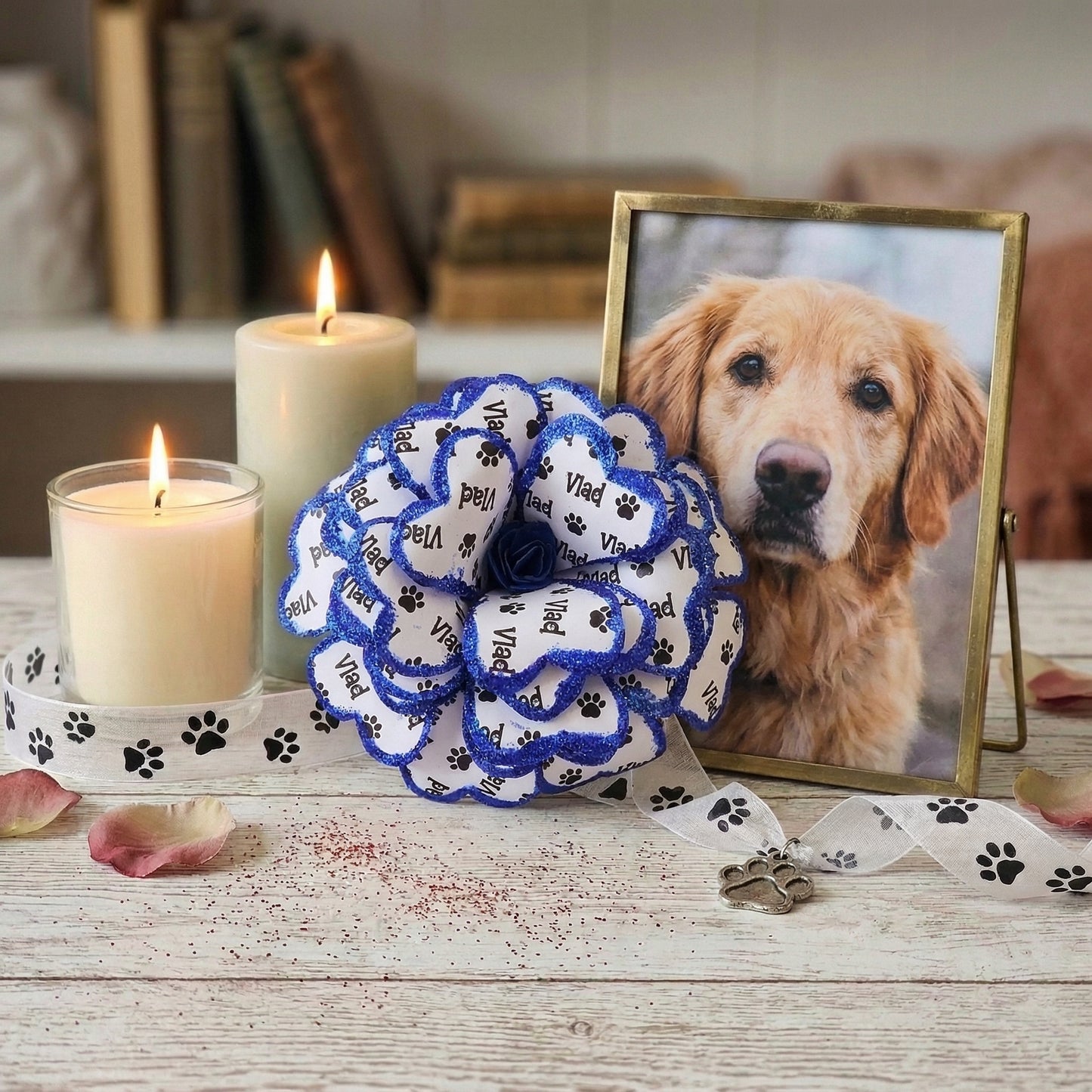 Blue Personalized Pet Memorial Paper Flower