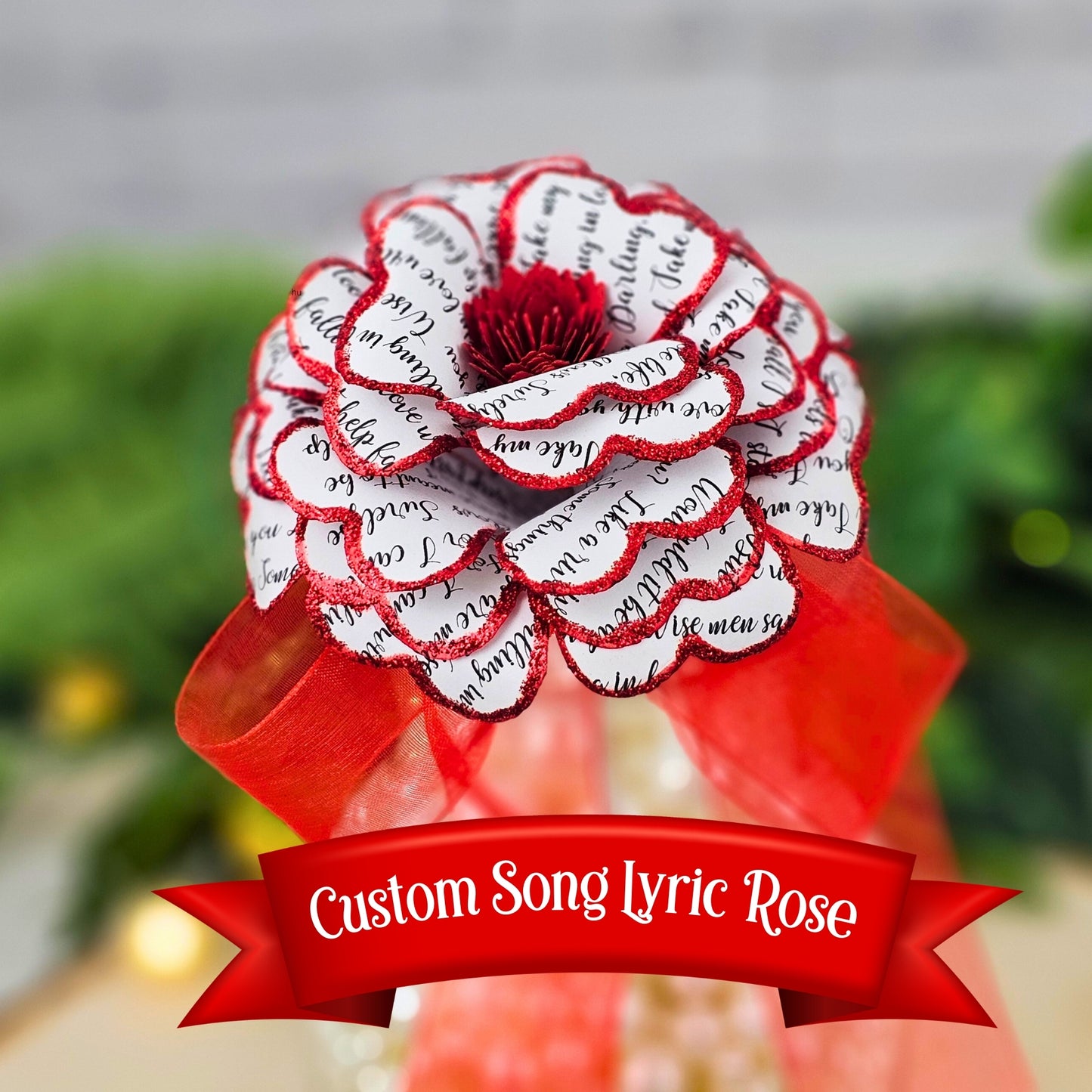 Personalized handmade song lyric paper rose - unique literary gift made from book pages
