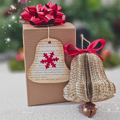 Bell Book Page Christmas Ornament for Book Club, Reader, Teacher Gift Exchange