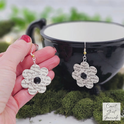 Flower Dangle Book Page Earrings