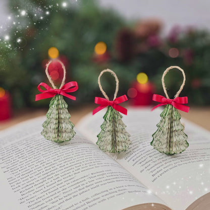 Tiny Book Page Christmas Tree Ornaments, Set of 3