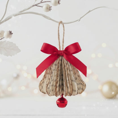 Tiny Book Page Bell Ornament