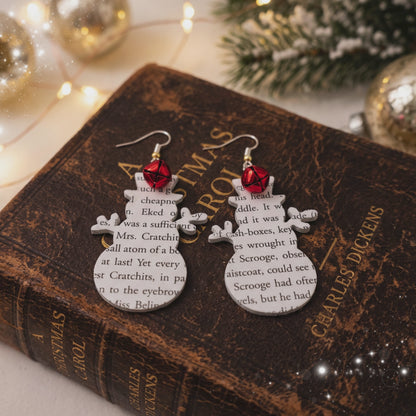 A Christmas Carol Snowman Book Page Earrings