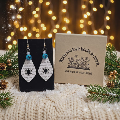 Book Page Snowflake Teardrop Earrings – A Christmas Carol