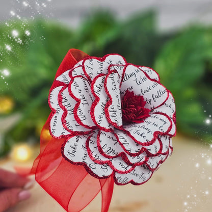 Video demonstration of handmade song lyric paper rose - showing craftsmanship and detail