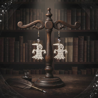 Ghost Book Page Earrings | Halloween Literary Jewelry for Book Lovers