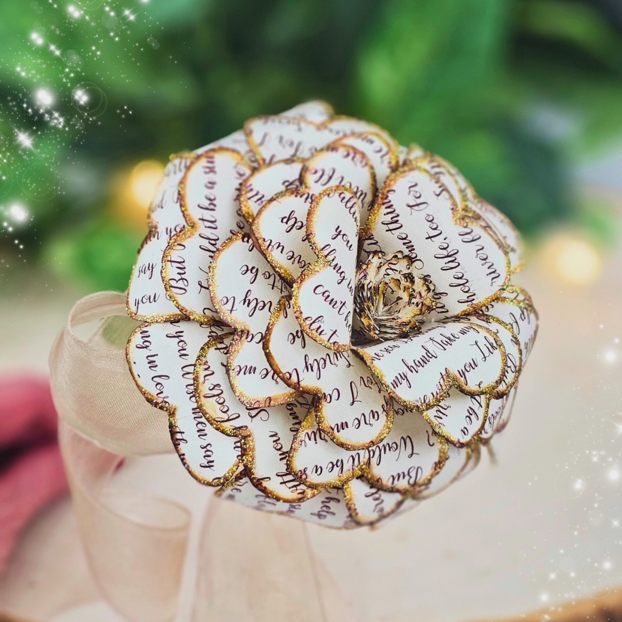 paper rose with your favorite song lyrics on it, comes boxed and ready to gift