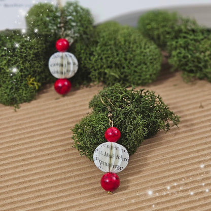 Red Turquoise Book Page Earrings