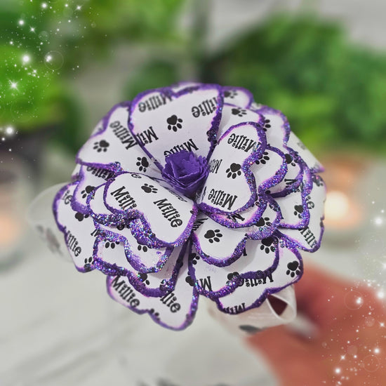 Purple personalized pet memorial paper flower - handmade sympathy gift demonstration