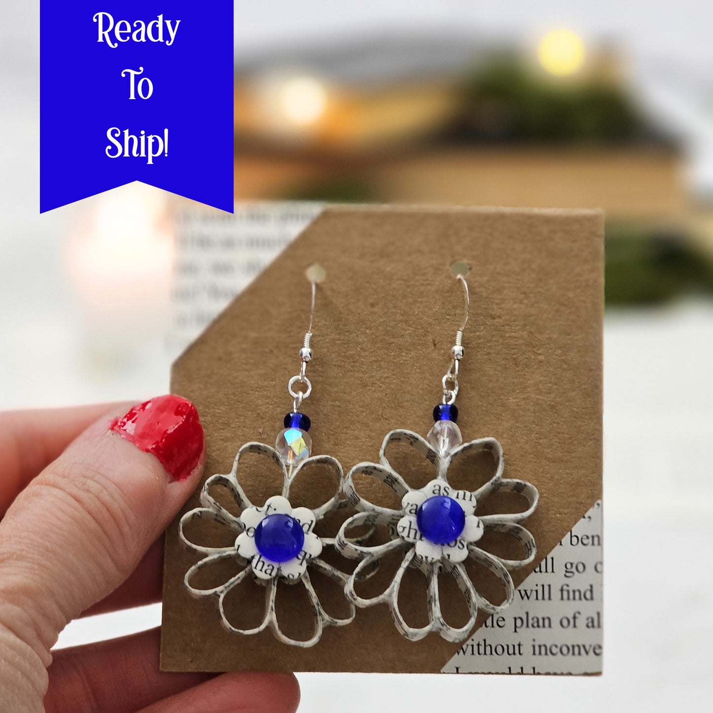 Flower Dangle Book Earrings