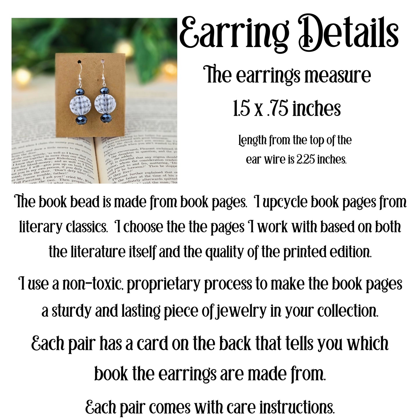 Book themed earrings for teacher gift - literary jewelry for book lovers