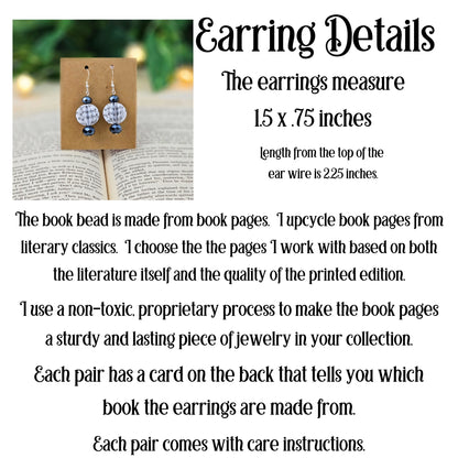 Book themed earrings for teacher gift - literary jewelry for book lovers